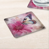 Dromerige vlinder op bloemendoek kartonnen onderzetters (Schuin)