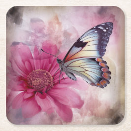 Dromerige vlinder op bloemendoek kartonnen onderzetters