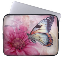 Dromerige vlinder op bloemendoek laptop sleeve