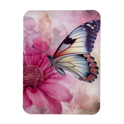 Dromerige vlinder op bloemendoek magneet (Verticaal)