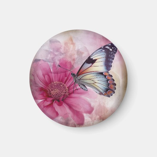 Dromerige vlinder op bloemendoek magneet (Voorkant)