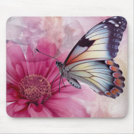 Dromerige vlinder op bloemendoek muismat