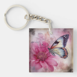 Dromerige vlinder op bloemendoek sleutelhanger