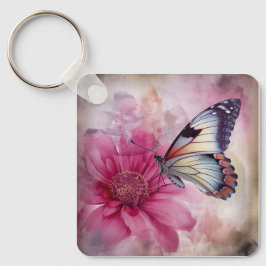 Dromerige vlinder op bloemendoek sleutelhanger