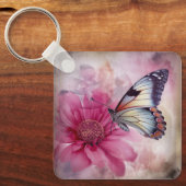 Dromerige vlinder op bloemendoek sleutelhanger (Voorkant)