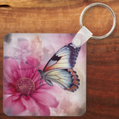 Dromerige vlinder op bloemendoek sleutelhanger (Achterkant)