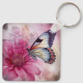 Dromerige vlinder op bloemendoek sleutelhanger (Achterkant)
