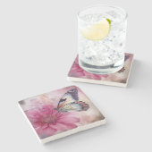Dromerige vlinder op bloemendoek stenen onderzetter (Zijkant)