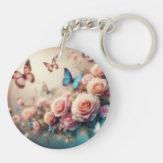 Dromerige Vlinders en rozen Sleutelhanger (Achterkant)