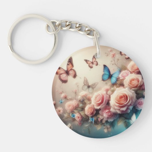 Dromerige Vlinders en rozen Sleutelhanger (Voorkant)