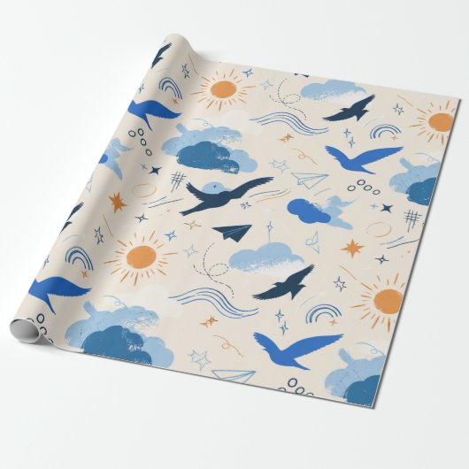 Dromerige Vogels en Wolken Inpakpapier (Uitgerold)