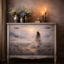 Dromerige vrouw die wolkenweide decoupage loopt