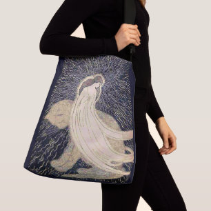 Dromerige vrouw en kat crossbody tas
