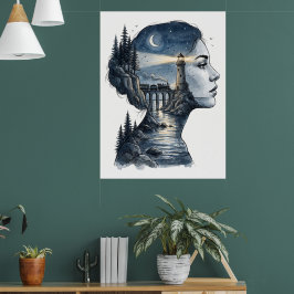 Dromerige Vuurtoren in Vrouwengeest – Surrealistis Poster