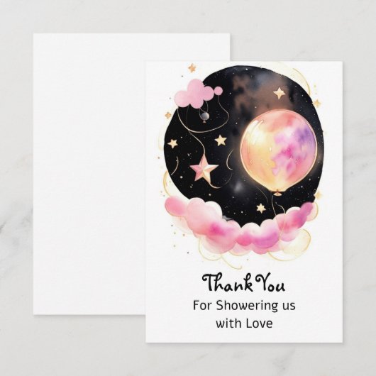 Dromerige Waterverf Baby shower: Maan & Sterren Bedankkaart (Voorkant / Achterkant)