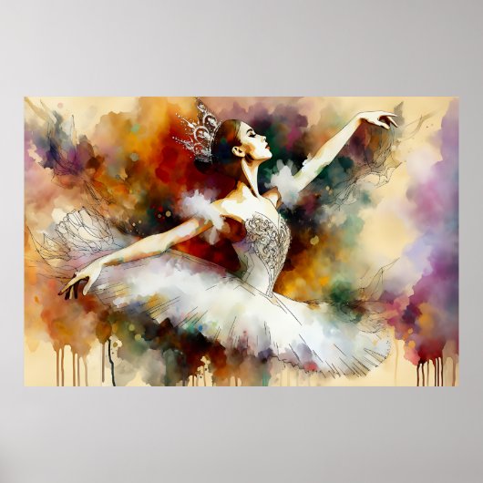 Dromerige Waterverf Ballerina Prinses Poster (Voorkant)