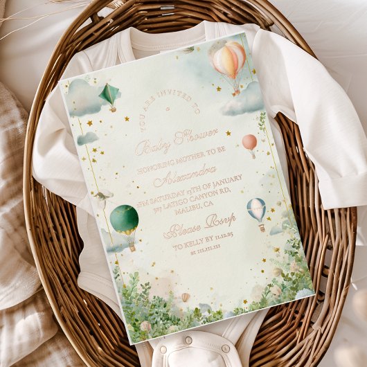 Dromerige Waterverf ballon Baby shower Folie Uitnodiging