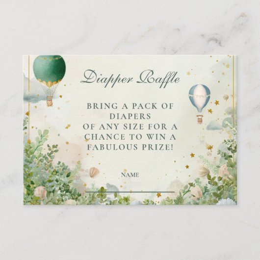 Dromerige Waterverf Ballon Diapper Raffle Informatiekaartje (Voorkant)