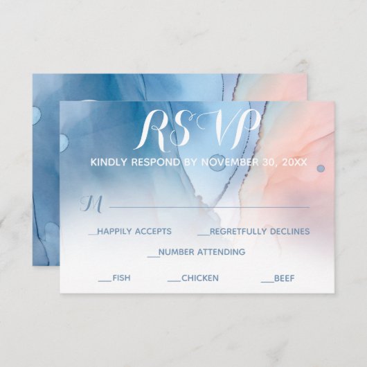 *~* Dromerige Waterverf Blauwe Roze Moderne Trendy RSVP Kaartje (Voorkant / Achterkant)
