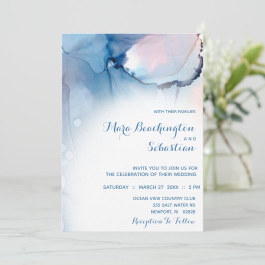 ** Dromerige Waterverf Blues Pinks Trendy Modern Kaart (Staand voorkant)