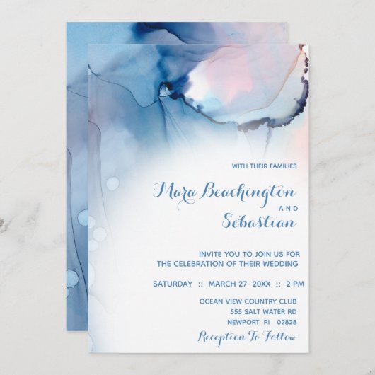 ** Dromerige Waterverf Blues Pinks Trendy Modern Kaart (Voorkant / Achterkant)