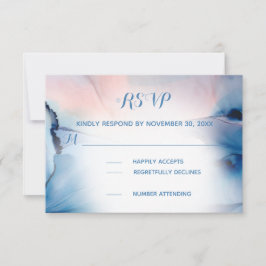 *~* Dromerige Waterverf Blues Roze Trendy Modern RSVP Kaartje