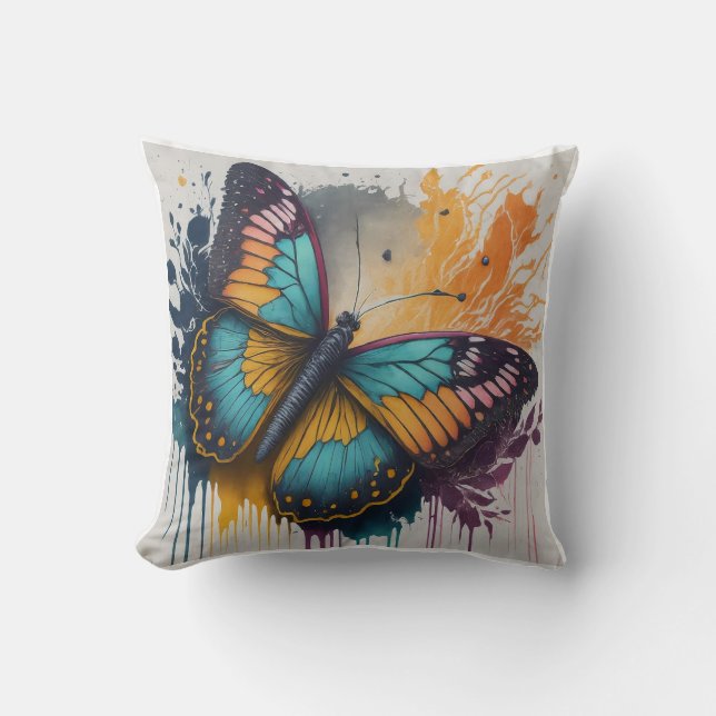 Dromerige Waterverf Butterfly Pillow Design Kussen (Voorkant)