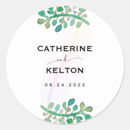 Dromerige Waterverf Elegante Groene Huwelijk Ronde Sticker