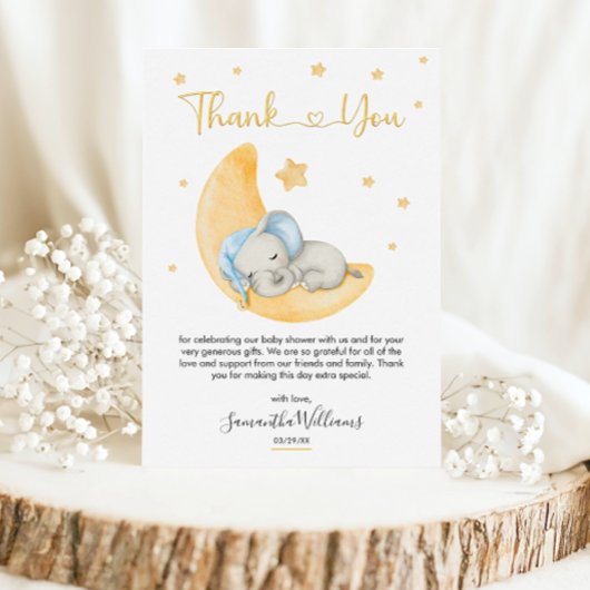Dromerige Waterverf Elephant Moon Baby shower Bedankkaart