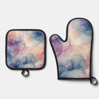 Dromerige Waterverf inkt kunst Ovenwant & Pannenlap Set