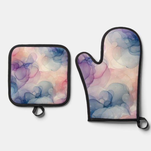 Dromerige Waterverf inkt kunst Ovenwant & Pannenlap Set (Voorkant)