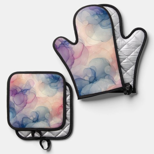 Dromerige Waterverf inkt kunst Ovenwant & Pannenlap Set (Voorkant / Achterkant)