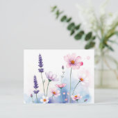 Dromerige Waterverf Lavendel en Kosmos Briefkaart (Staand voorkant)