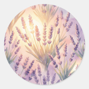 Dromerige waterverf lavendel paarse bloempatroon ronde sticker