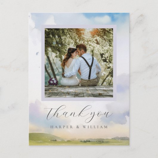 dromerige waterverf wolken bruiloft foto dank u briefkaart (Voorkant)