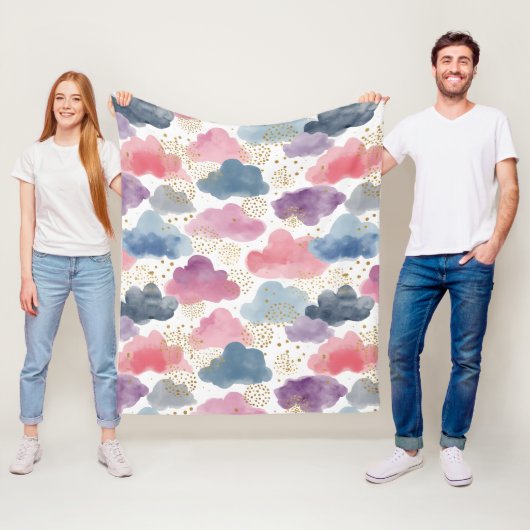 Dromerige waterverf wolken fleece deken (In situ)