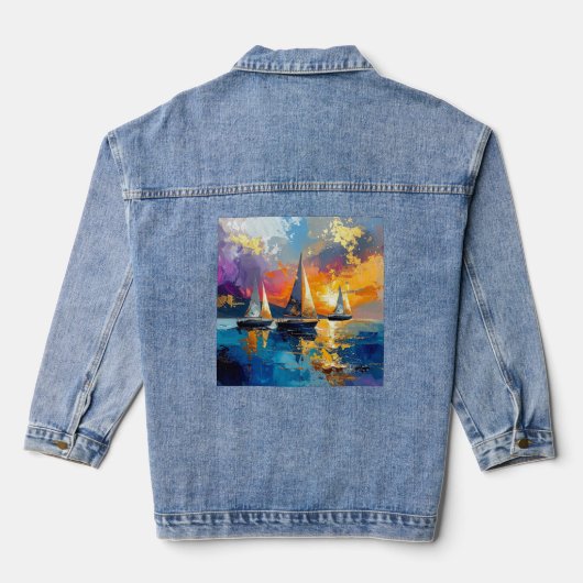 Dromerige Waterverf Zeilboten Denim Jas Jacket (Achterkant)