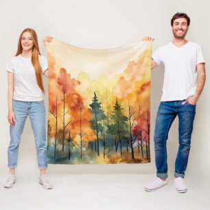 Dromerige waterverfaarbomen in een warme herfstpal fleece deken
