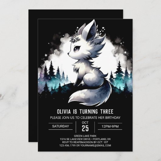 Dromerige Whimsy Wolf Verjaardag Kaart (Voorkant / Achterkant)