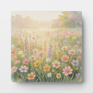 Dromerige Wilde Bloemenweide Waterverf Pastel Bloe Fotoplaat