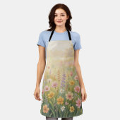 Dromerige Wilde Bloemenweide Waterverf Pastel Bloe Schort (Gedragen)