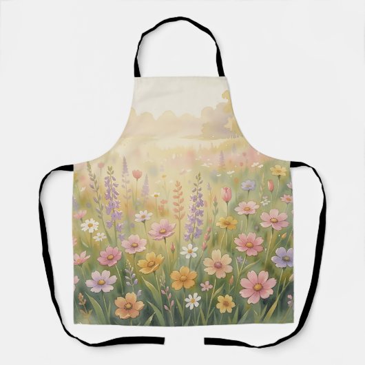 Dromerige Wilde Bloemenweide Waterverf Pastel Bloe Schort (Voorkant)
