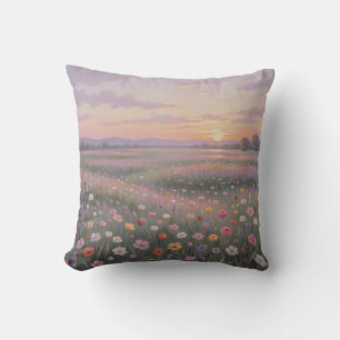 Dromerige Wilde Bloemenweide Zonsondergang Pastel Kussen