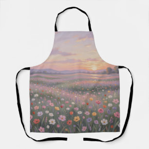 Dromerige Wilde Bloemenweide Zonsondergang Pastel Schort