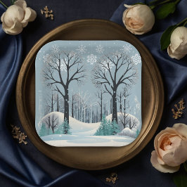 Dromerige Winter Forest Snowflakes Baby shower Papieren Bordje