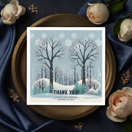 Dromerige Winter Forest Snowflakes Baby shower Servet