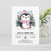 Dromerige Winter Penguin Digitale Verjaardag Kaart (Staand voorkant)