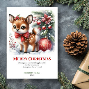 Dromerige Winter Ree Waterverf Kerstkaart Afdrukba