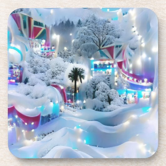 Dromerige Winter Wonderland Lights Bier Onderzetter (Voorkant)