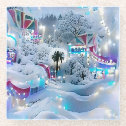 Dromerige Winter Wonderland Lights Glazen Onderzetter (Voorkant)